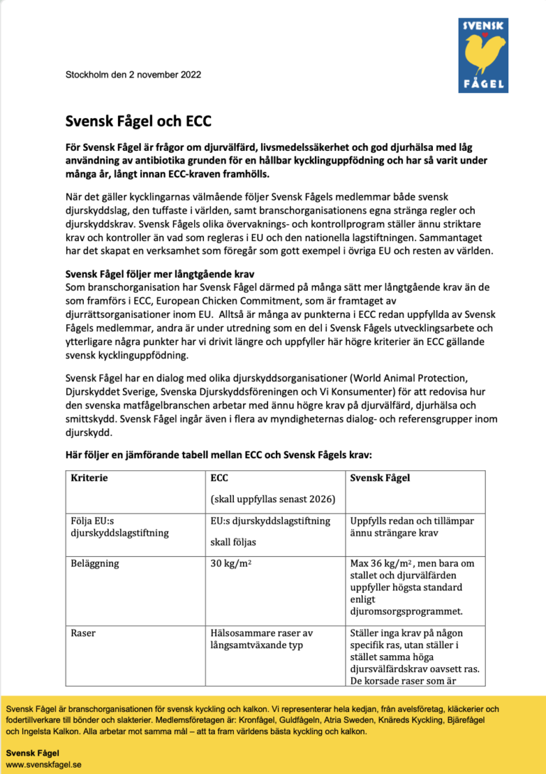 ECC och Svensk Fågel - en jämförelse